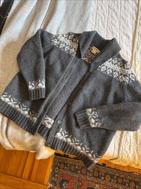 Gray 100% Lambswool Nordic Cardigan